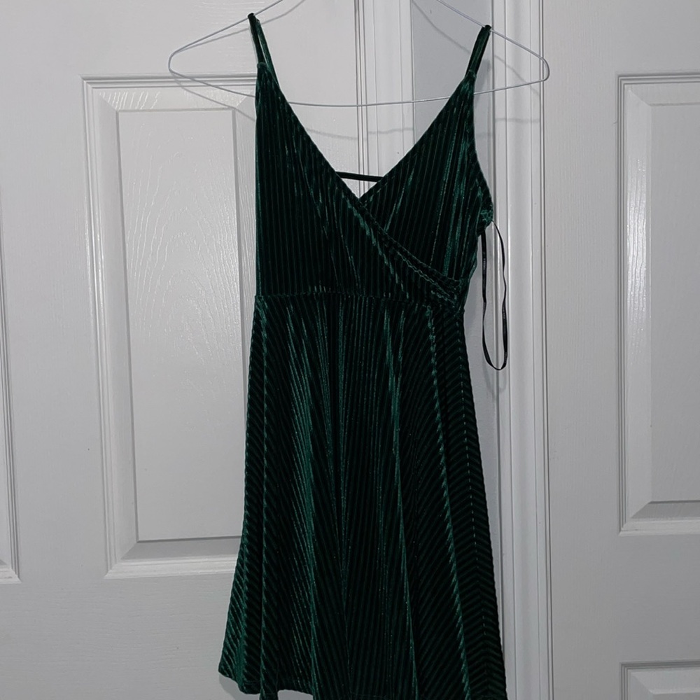 Green velvet mini dress